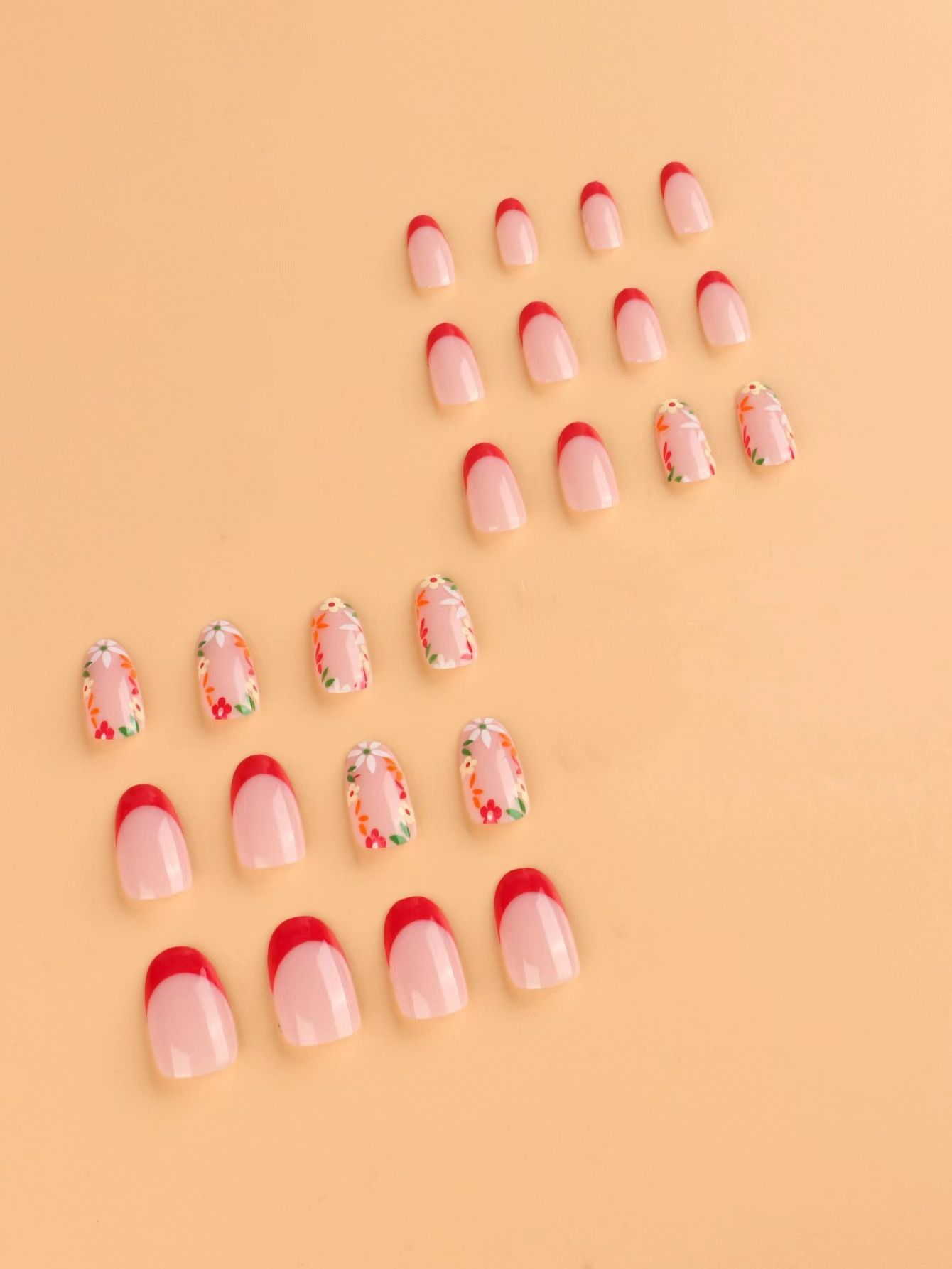 24pcs French Tip Wearable Fake Nails Reusable Stick On Nails Press on Full Cover False Nail Tips with Jelly Stickers Makeup Accessories Nail Art Flower view 9