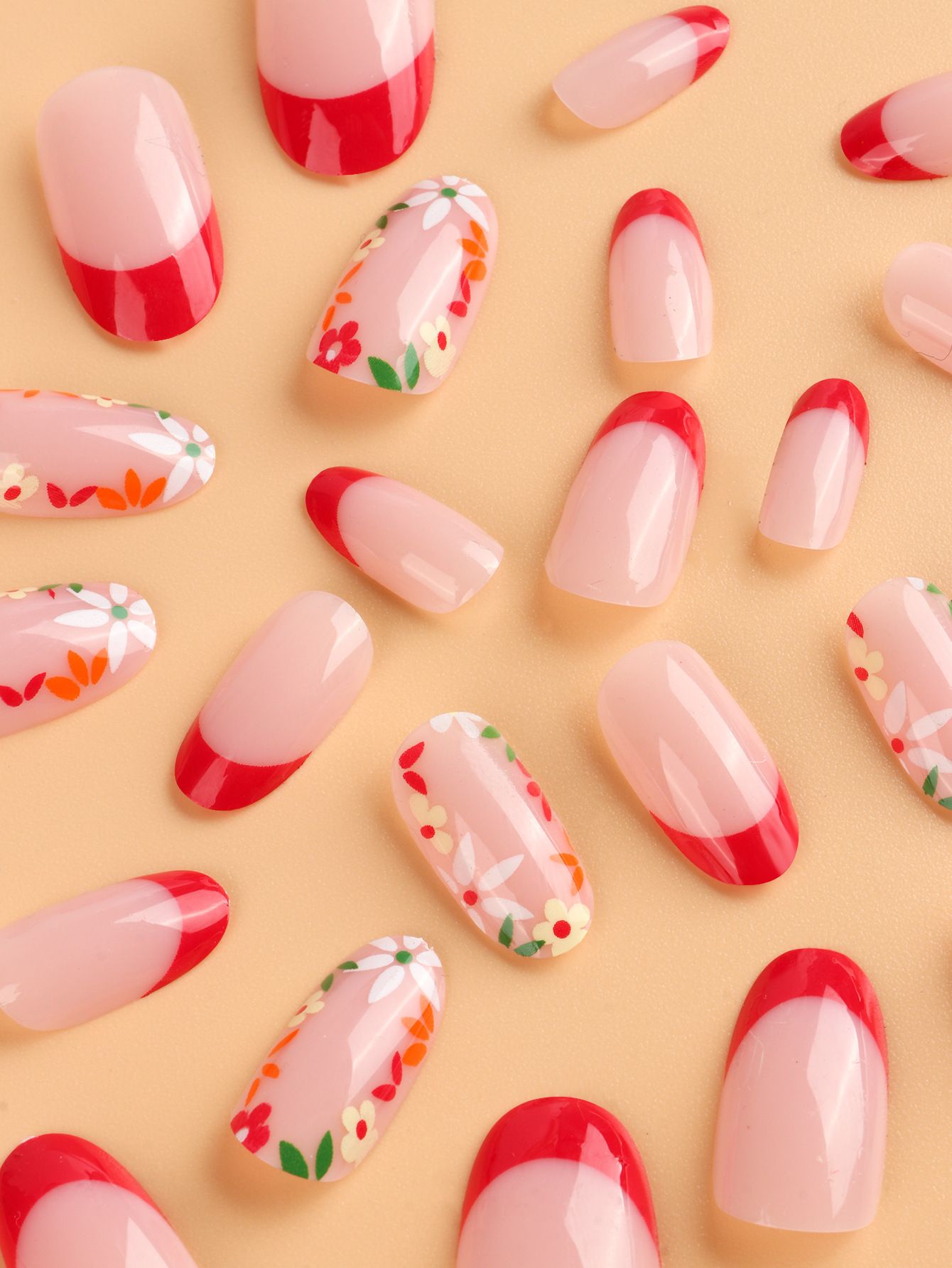 24pcs French Tip Wearable Fake Nails Reusable Stick On Nails Press on Full Cover False Nail Tips with Jelly Stickers Makeup Accessories Nail Art Flower view 10