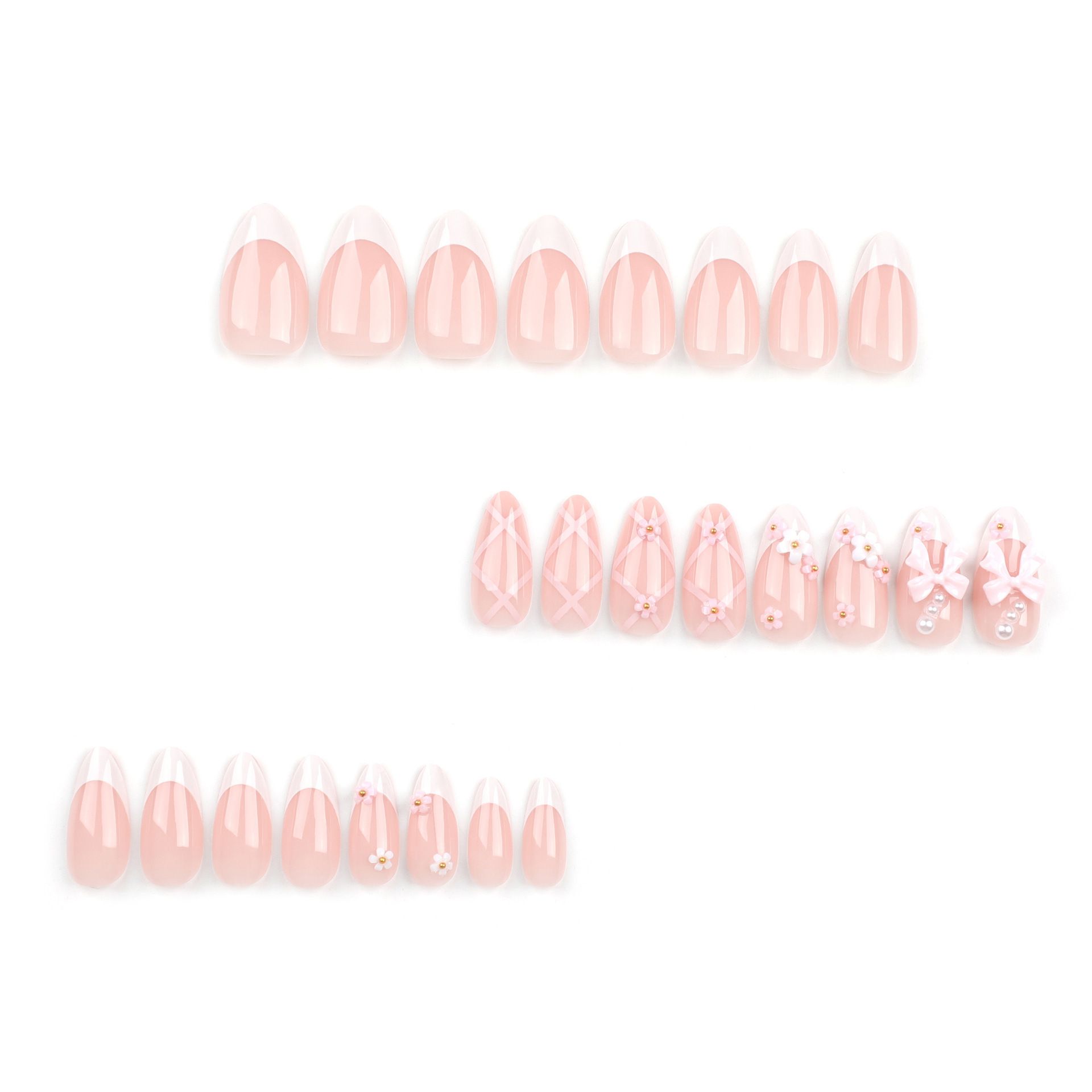 24pcs 3D French Tip Wearable Fake Nails Reusable Stick On Nails Press on Full Cover False Nail Tips with Jelly Stickers Makeup Accessories Nail Art
