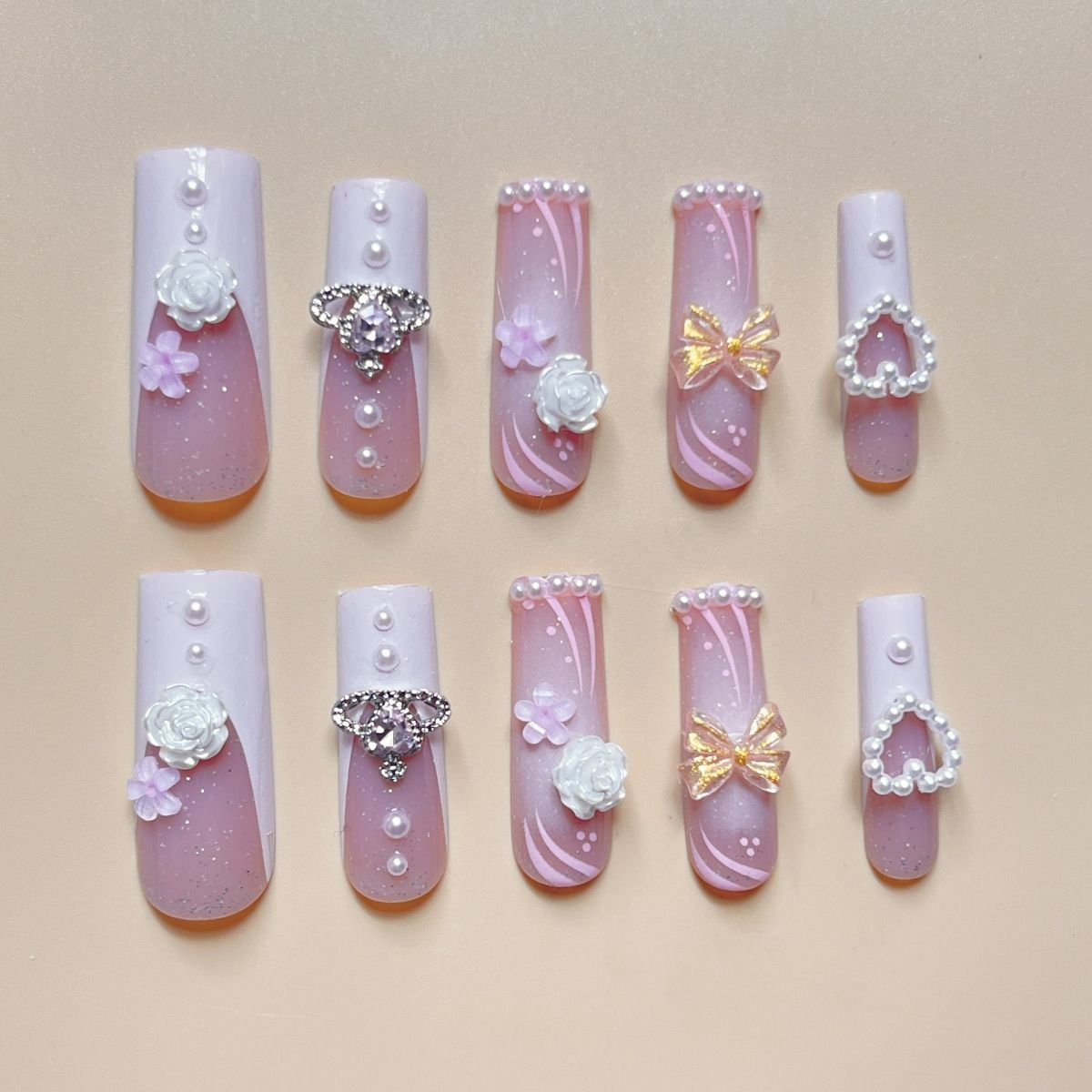 24pcs 3D French Tip Wearable Fake Nails Reusable Stick On Nails Press on Full Cover False Nail Tips with Jelly Stickers Makeup Accessories Nail Art