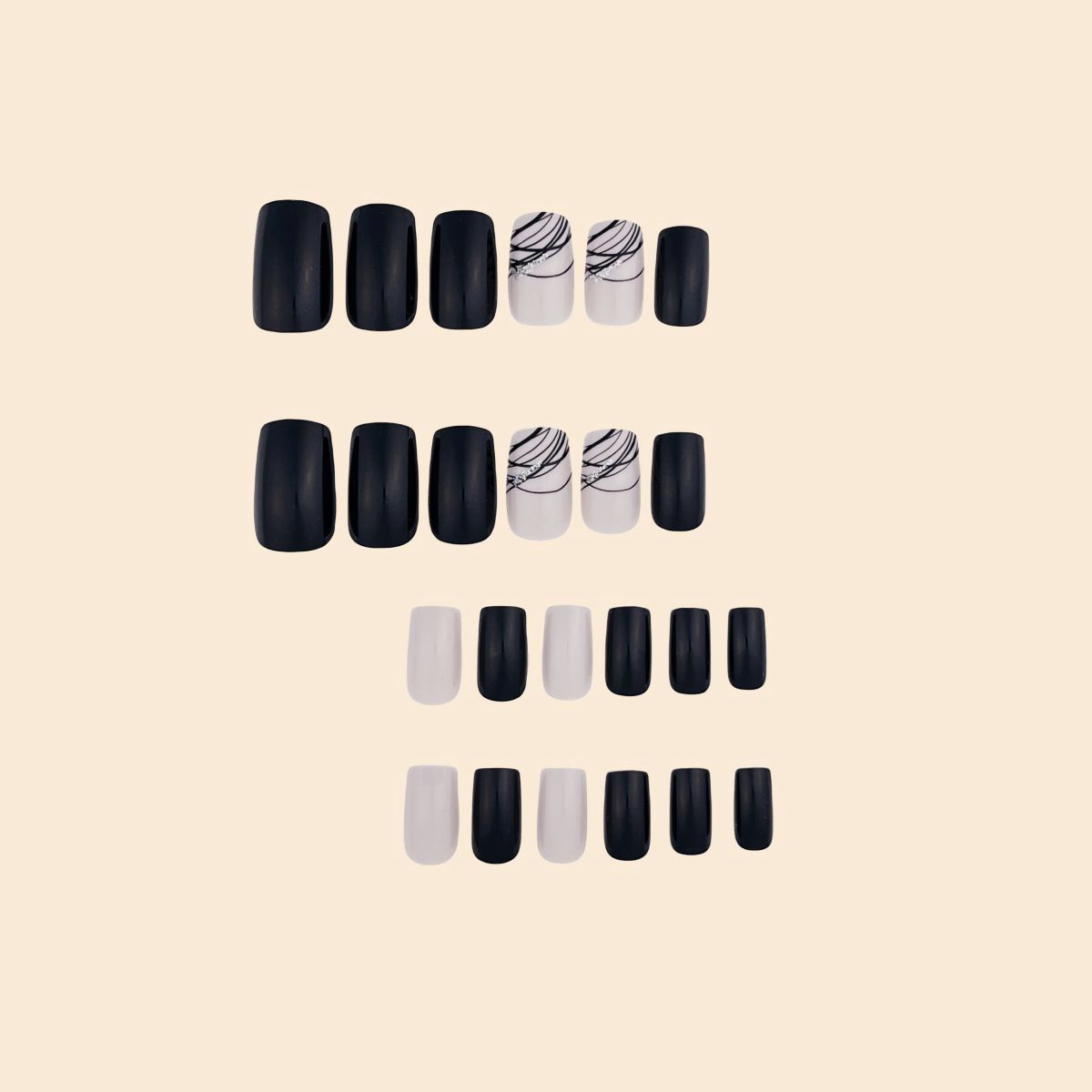 24pcs Square Wearable Fake Nails Reusable Stick On Nails Press on Full Cover False Nail Tips with Jelly Stickers Makeup Accessories Nail Art Black
