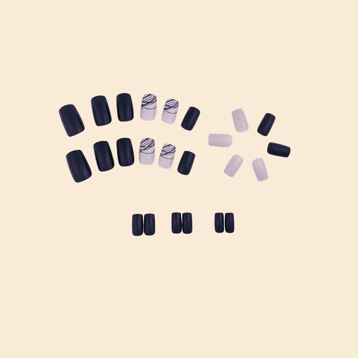 24pcs Square Wearable Fake Nails Reusable Stick On Nails Press on Full Cover False Nail Tips with Jelly Stickers Makeup Accessories Nail Art Black