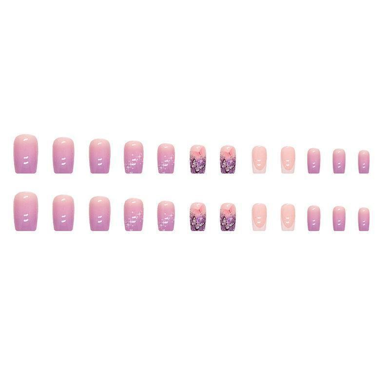 24pcs Square Wearable Fake Nails Reusable Stick On Nails Press on Full Cover False Nail Tips with Jelly Stickers Makeup Accessories Nail Art view 4