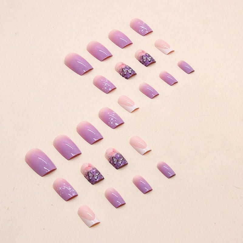 24pcs Square Wearable Fake Nails Reusable Stick On Nails Press on Full Cover False Nail Tips with Jelly Stickers Makeup Accessories Nail Art view 2