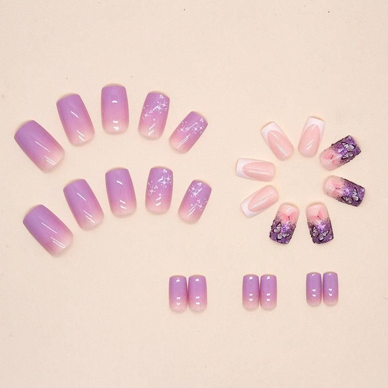 24pcs Square Wearable Fake Nails Reusable Stick On Nails Press on Full Cover False Nail Tips with Jelly Stickers Makeup Accessories Nail Art view 3