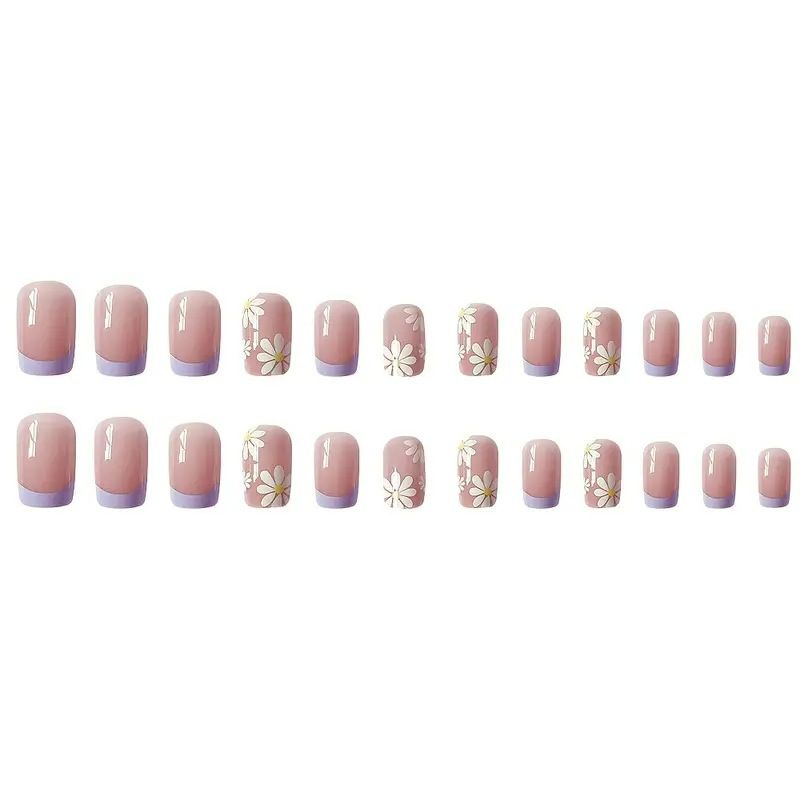 24pcs Square Wearable Fake Nails Reusable Stick On Nails Press on Full Cover False Nail Tips with Jelly Stickers Makeup Accessories Nail Art Flower view 6