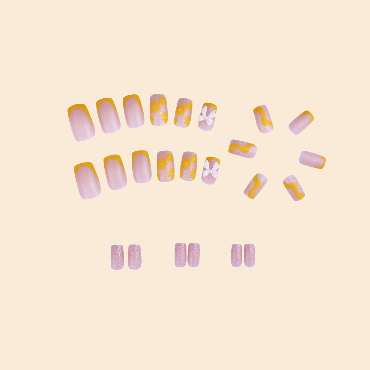 24pcs Square Wearable Fake Nails Reusable Stick On Nails Press on Full Cover False Nail Tips with Jelly Stickers Makeup Accessories Nail Art Flower view 8