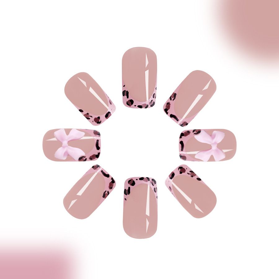 24pcs Square French Tip Wearable Fake Nails Reusable Stick On Nails Press on Full Cover False Nail Tips with Jelly Stickers Makeup Accessories Nail Art Bowknot