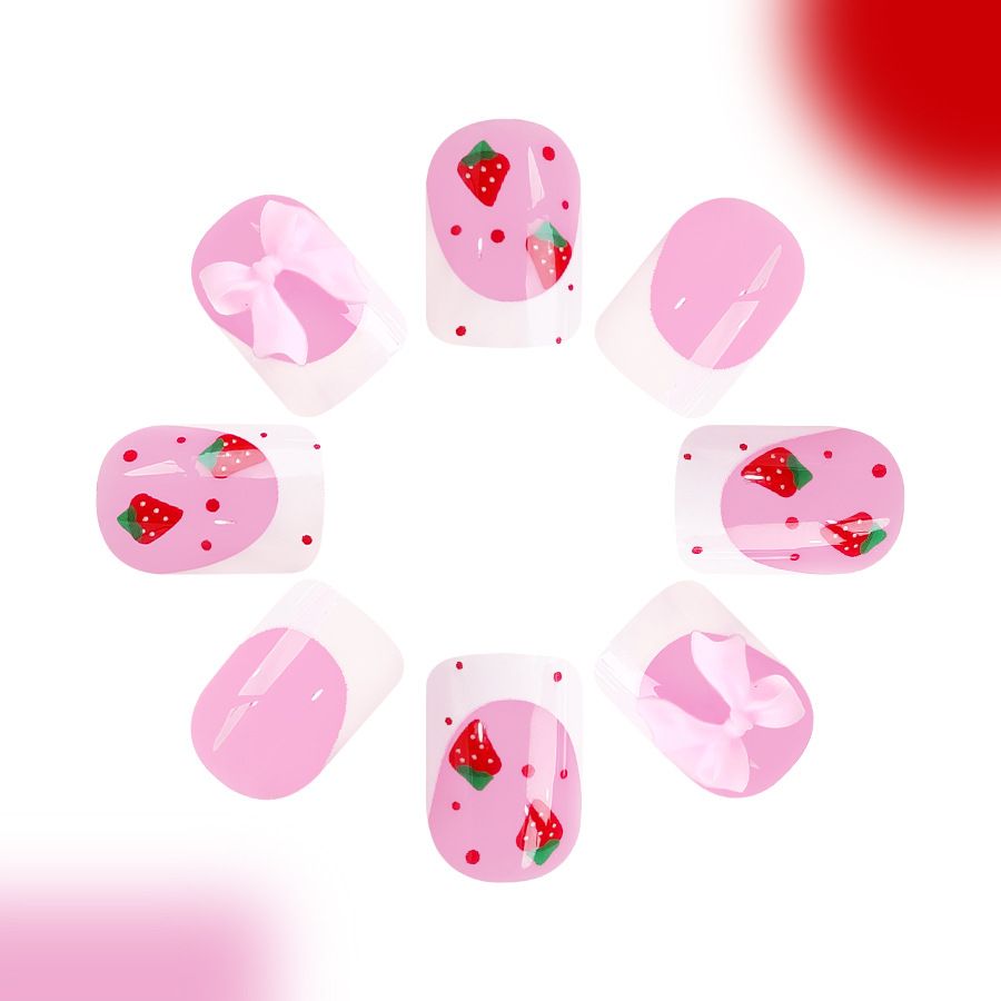 24pcs Square French Tip Wearable Fake Nails Reusable Stick On Nails Press on Full Cover False Nail Tips with Jelly Stickers Makeup Accessories Nail Art Bowknot