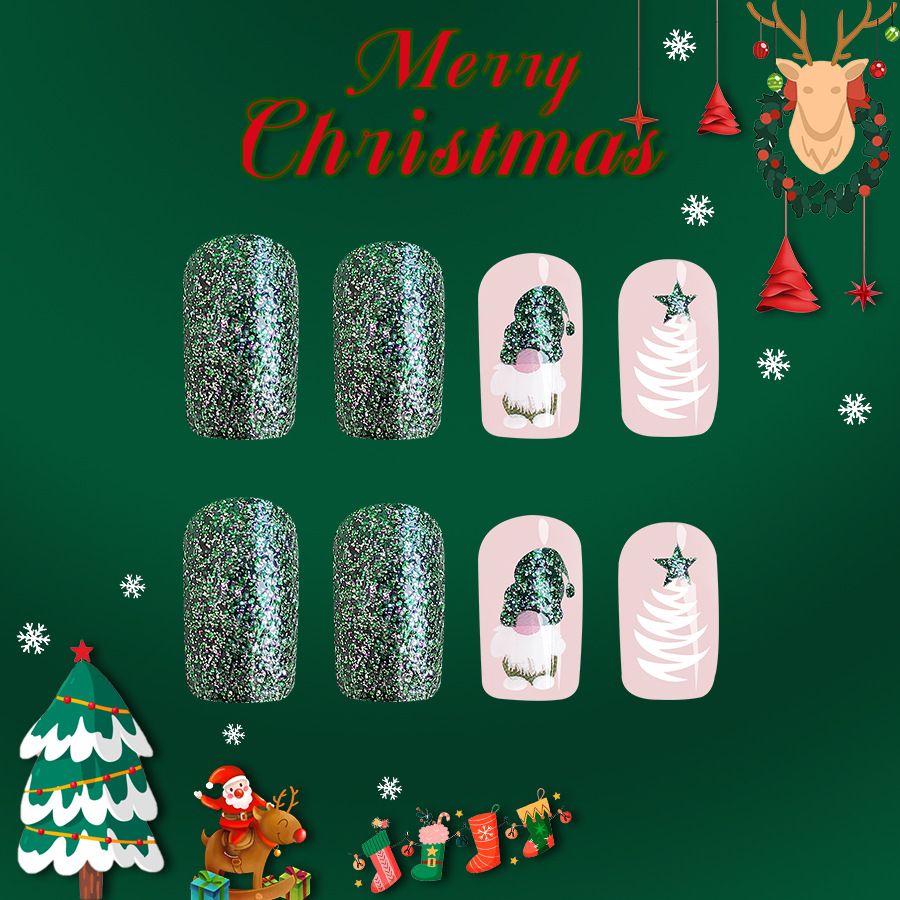 24pcs Shiny Wearable Fake Nails Reusable Stick On Nails Press on Full Cover False Nail Tips with Jelly Stickers Makeup Accessories Nail Art Christmas view 6