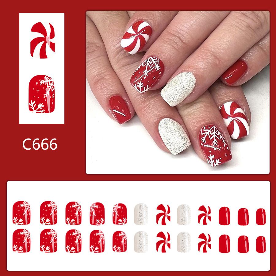 24pcs Shiny Wearable Fake Nails Reusable Stick On Nails Press on Full Cover False Nail Tips with Jelly Stickers Makeup Accessories Nail Art Christmas view 7