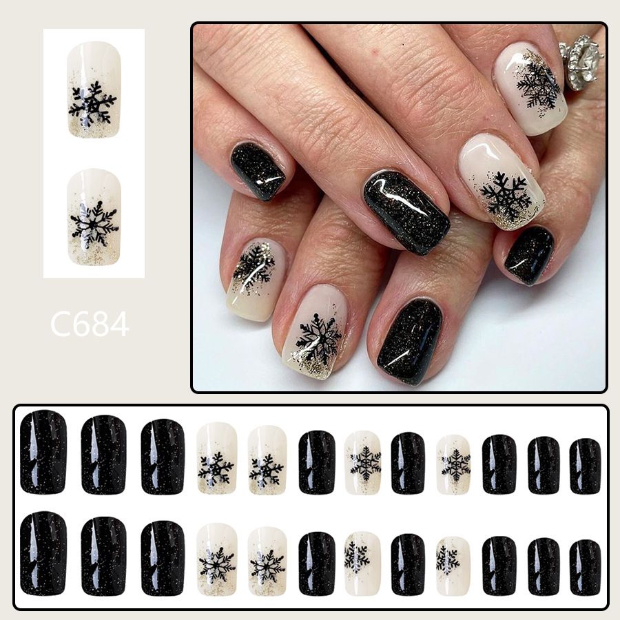 24pcs Shiny Wearable Fake Nails Reusable Stick On Nails Press on Full Cover False Nail Tips with Jelly Stickers Makeup Accessories Nail Art Christmas view 9