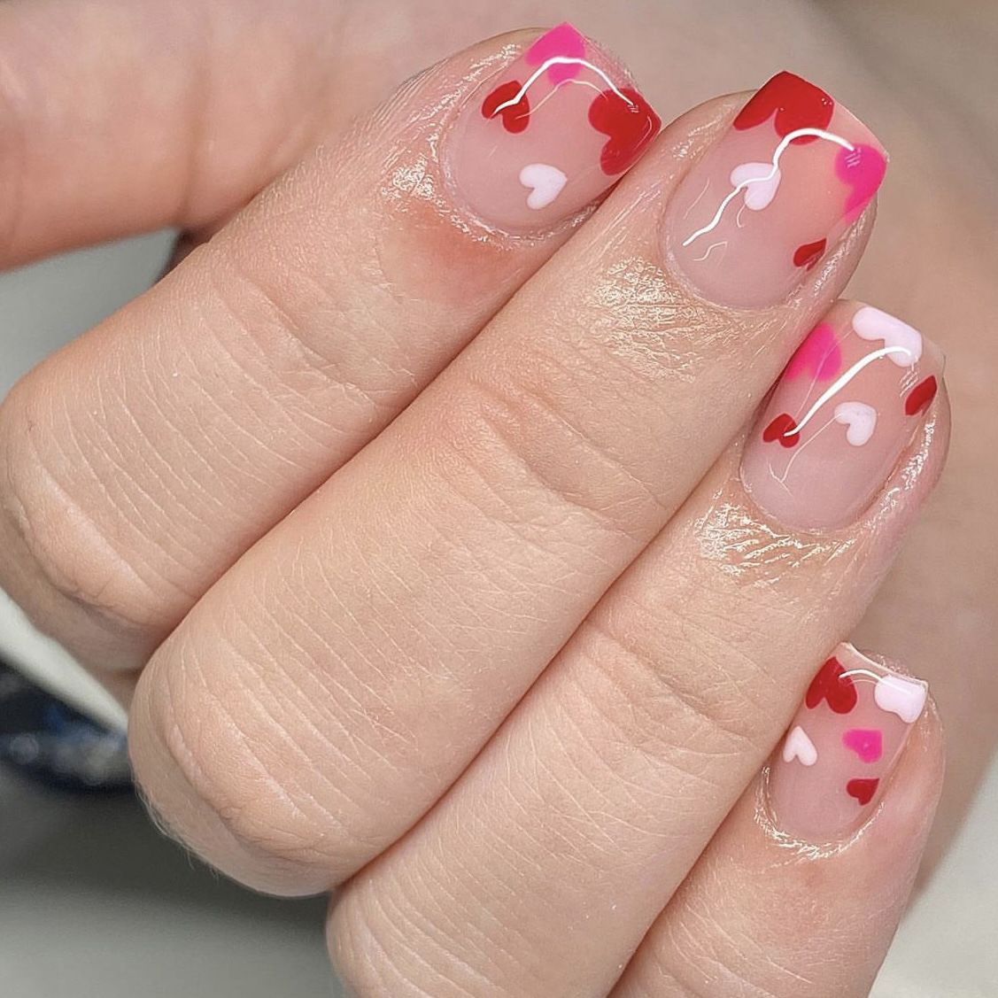 24pcs Square French Tip Wearable Fake Nails Reusable Stick On Nails Press on Full Cover False Nail Tips with Jelly Stickers Makeup Accessories Nail Art Love Heart
