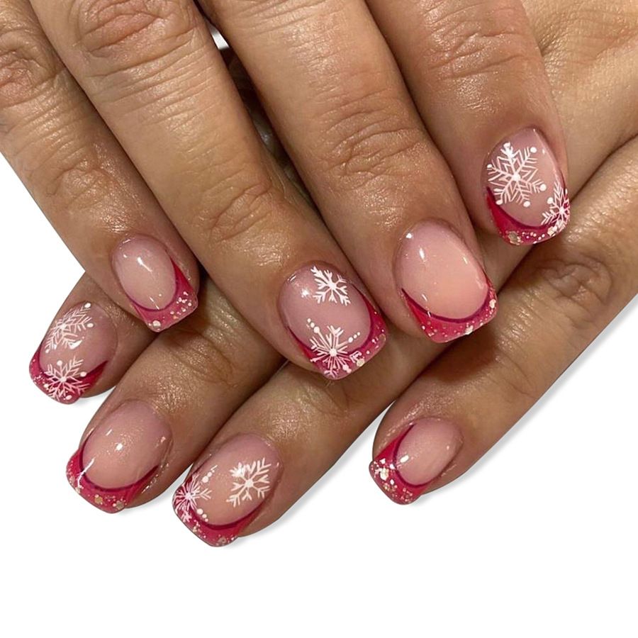 24pcs Square French Tip Wearable Fake Nails Reusable Stick On Nails Press on Full Cover False Nail Tips with Jelly Stickers Makeup Accessories Nail Art Shiny