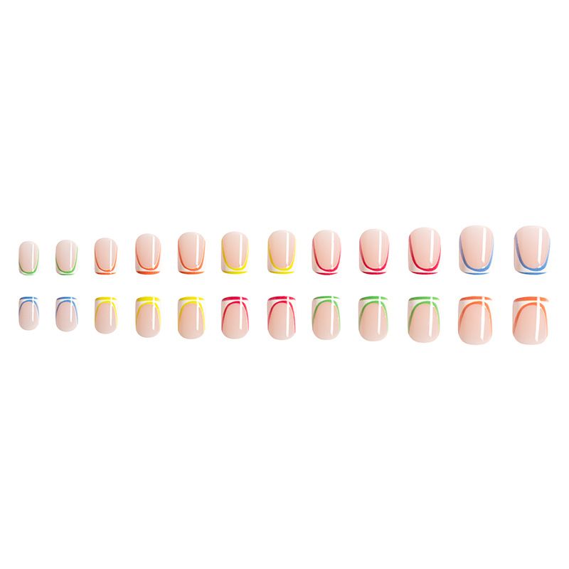 24pcs Square French Tip Wearable Fake Nails Reusable Stick On Nails Press on Full Cover False Nail Tips with Jelly Stickers Makeup Accessories Nail Art Multicolor view 8