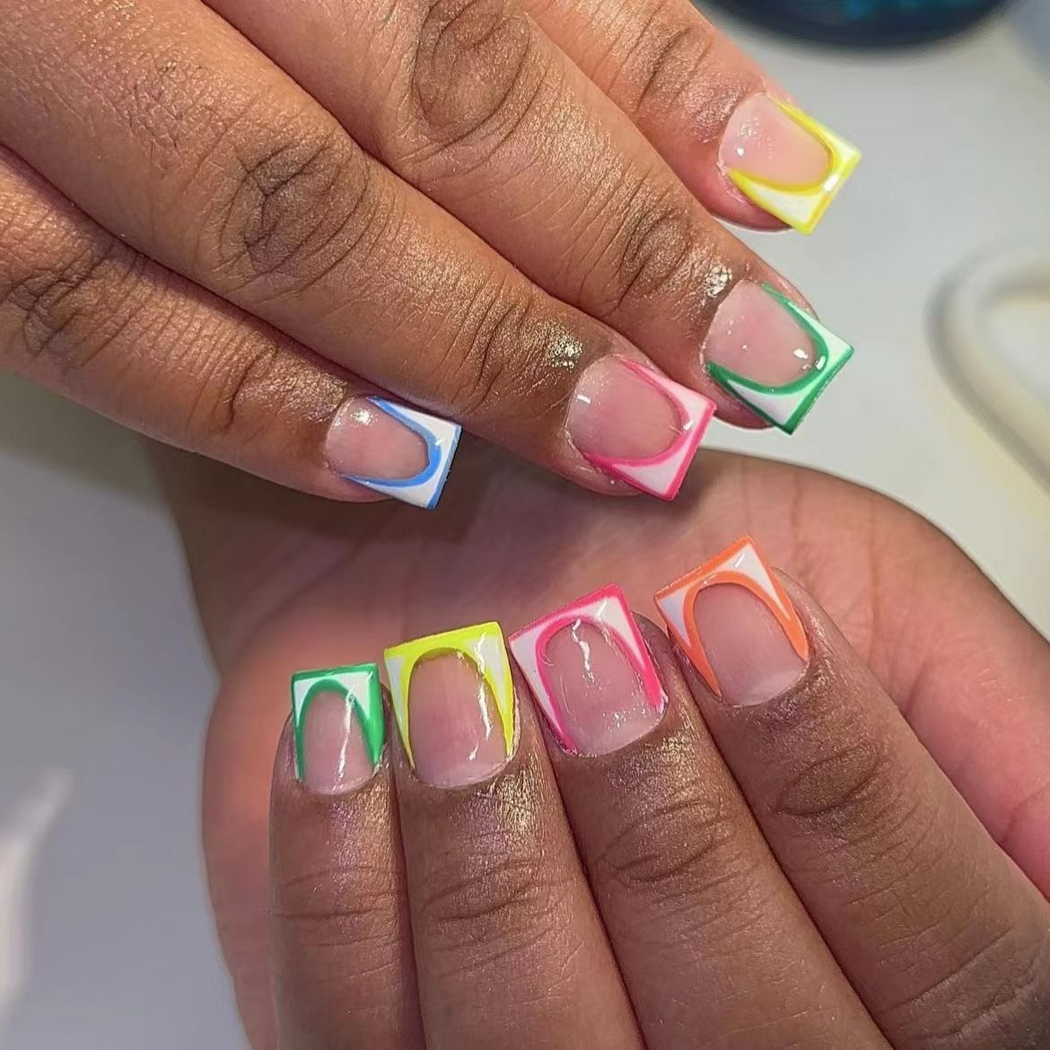24pcs Square French Tip Wearable Fake Nails Reusable Stick On Nails Press on Full Cover False Nail Tips with Jelly Stickers Makeup Accessories Nail Art Multicolor view 2