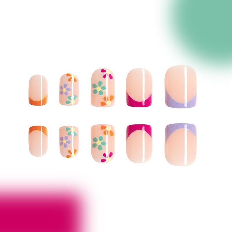 24pcs Square French Tip Wearable Fake Nails Reusable Stick On Nails Press on Full Cover False Nail Tips with Jelly Stickers Makeup Accessories Nail Art Multicolor view 10