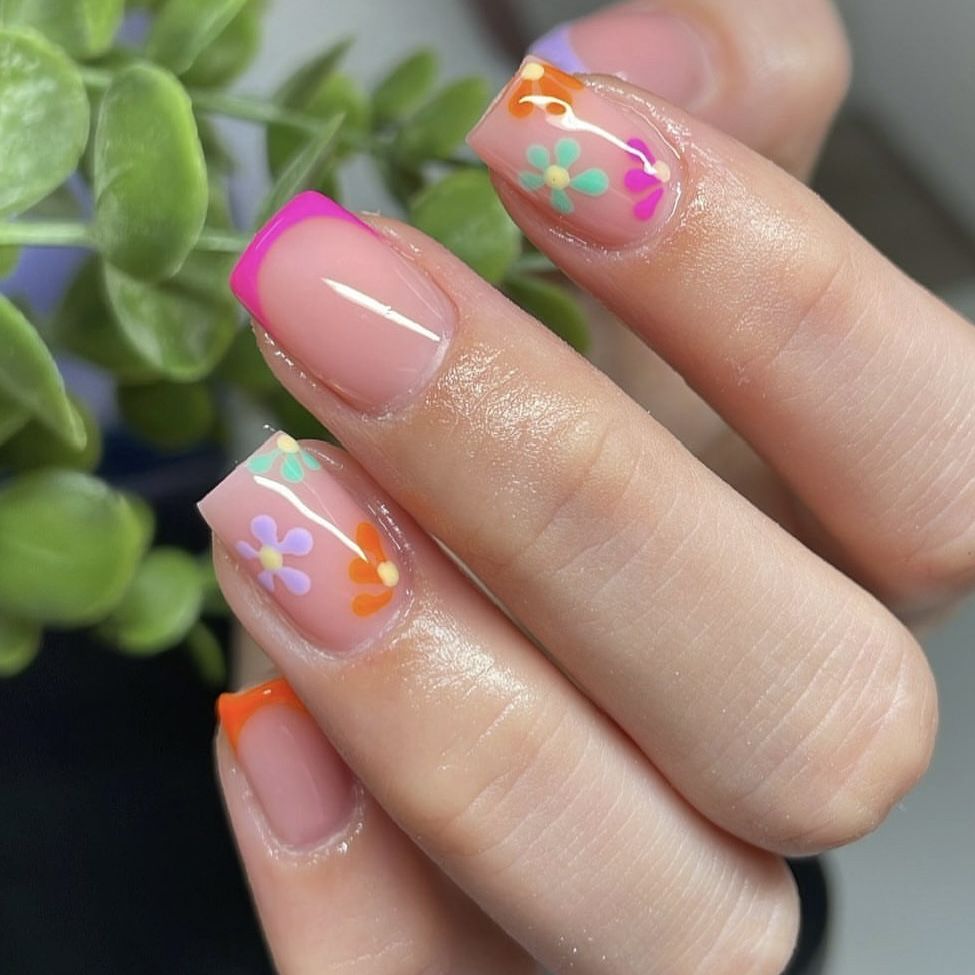 24pcs Square French Tip Wearable Fake Nails Reusable Stick On Nails Press on Full Cover False Nail Tips with Jelly Stickers Makeup Accessories Nail Art Multicolor view 3