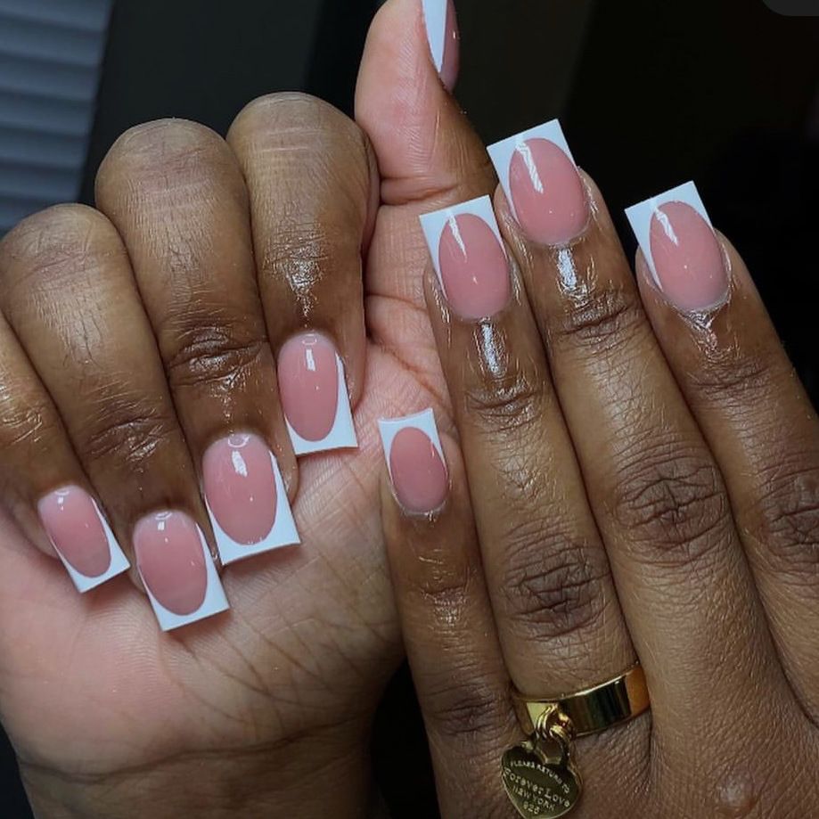 24pcs Square French Tip Wearable Fake Nails Reusable Stick On Nails Press on Full Cover False Nail Tips with Jelly Stickers Makeup Accessories Nail Art Pink view 2