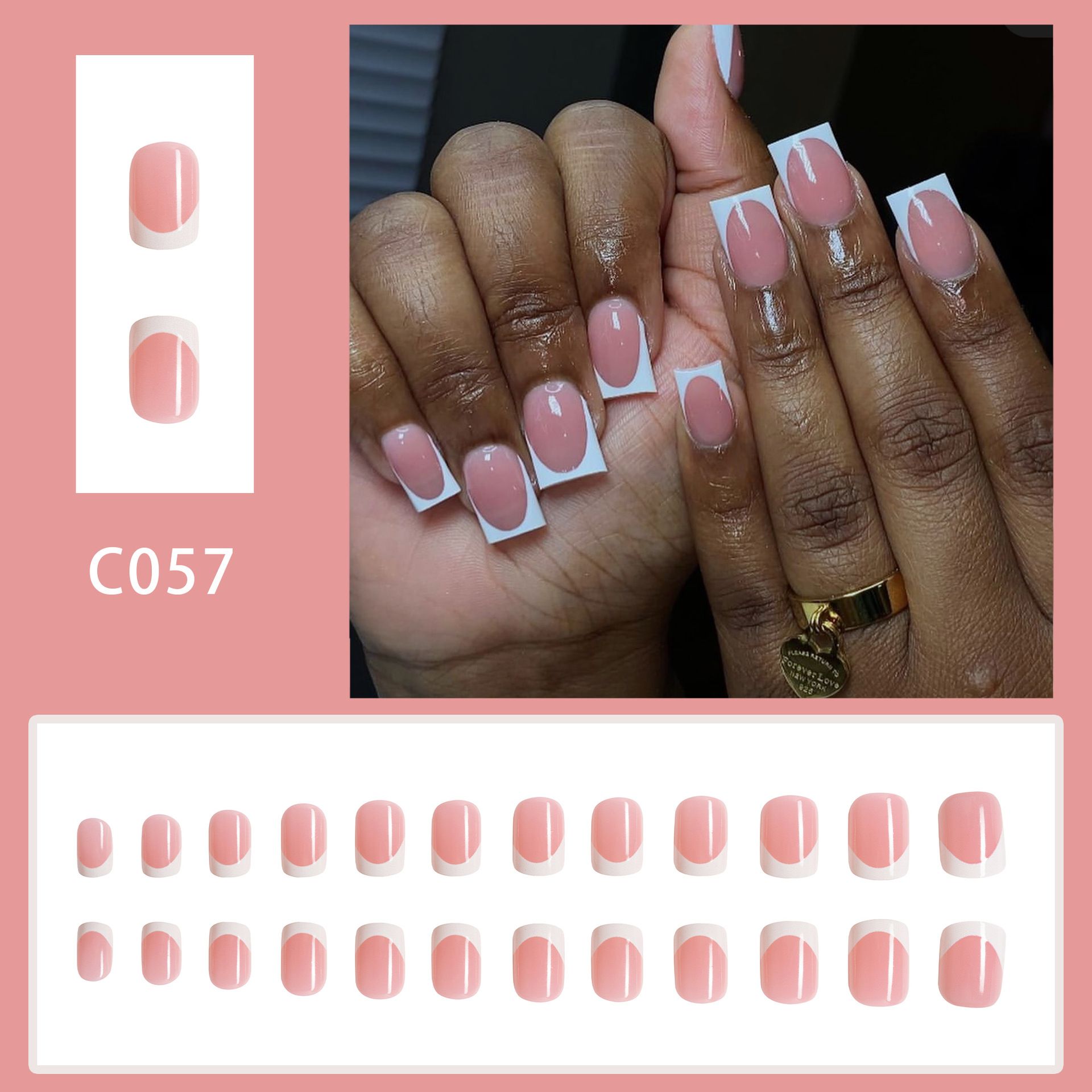 24pcs Square French Tip Wearable Fake Nails Reusable Stick On Nails Press on Full Cover False Nail Tips with Jelly Stickers Makeup Accessories Nail Art Pink view 6