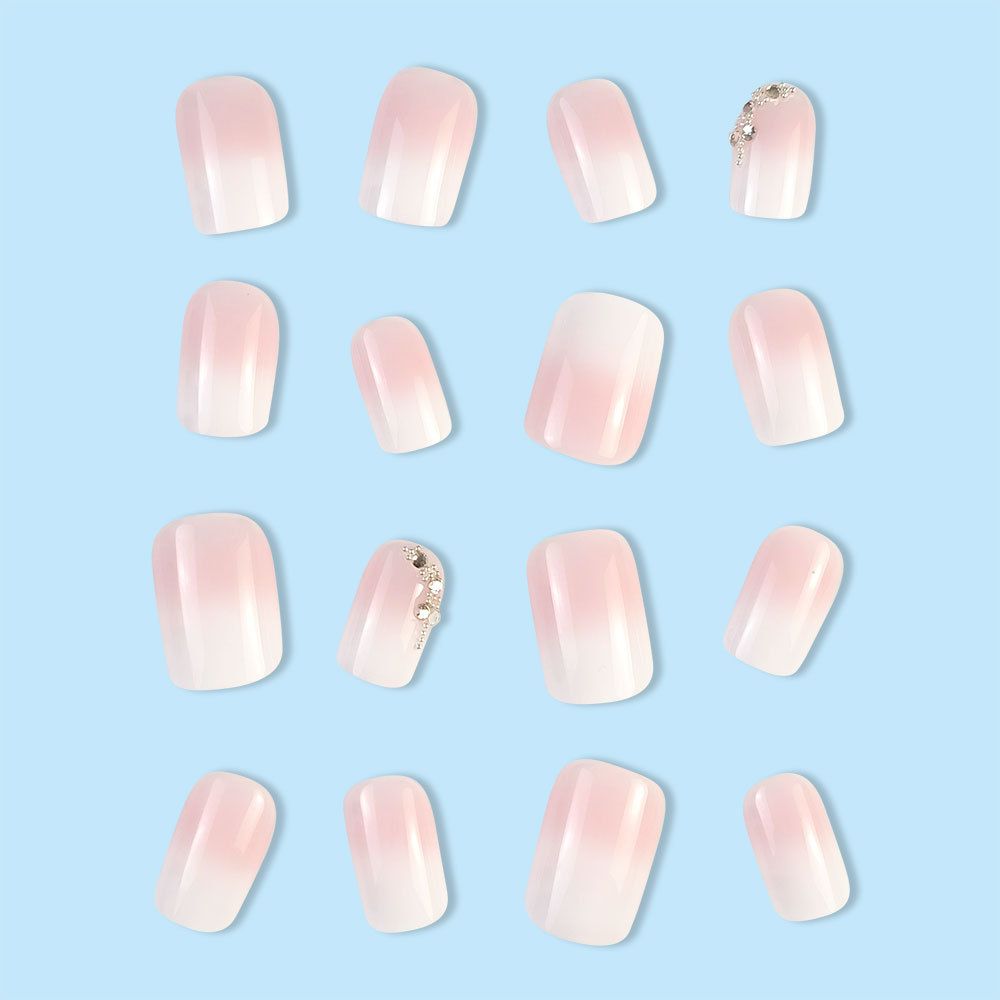 24pcs Gradient Manicure Square Wearable Fake Nails Reusable Stick On Nails Press on Full Cover False Nail Tips with Jelly Stickers Makeup Accessories