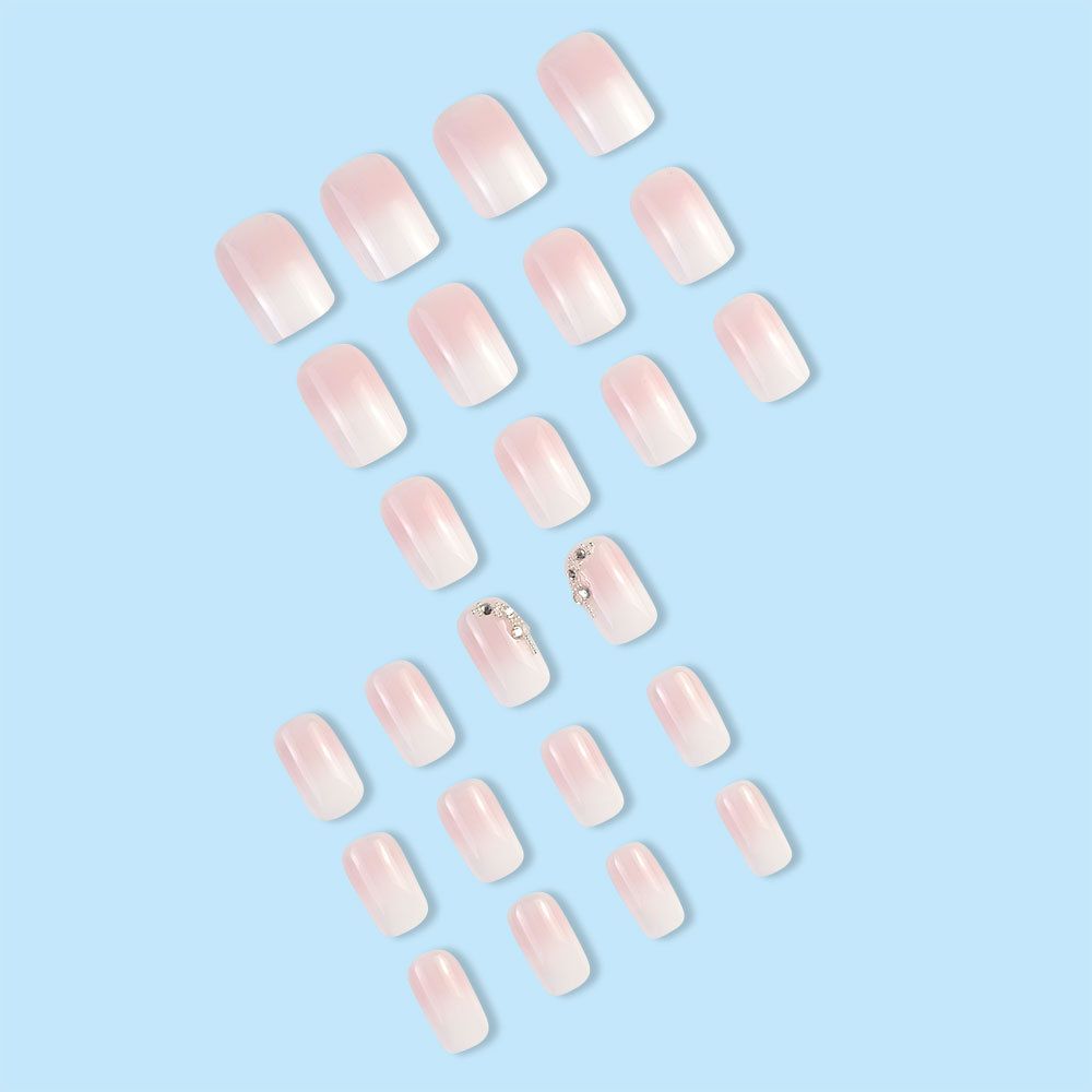 24pcs Gradient Manicure Square Wearable Fake Nails Reusable Stick On Nails Press on Full Cover False Nail Tips with Jelly Stickers Makeup Accessories