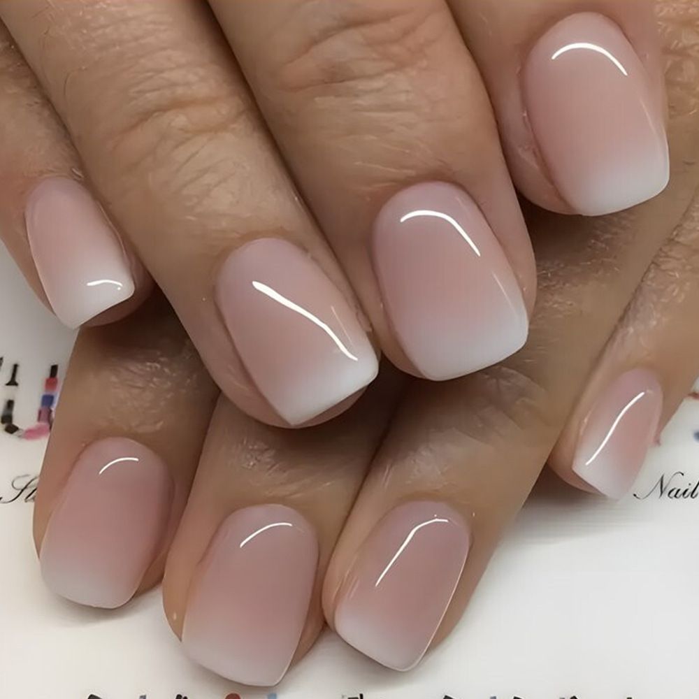 24pcs Gradient Manicure Square Wearable Fake Nails Reusable Stick On Nails Press on Full Cover False Nail Tips with Jelly Stickers Makeup Accessories