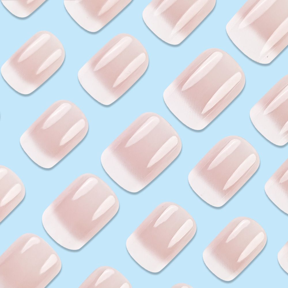 24pcs Gradient Manicure Square Wearable Fake Nails Reusable Stick On Nails Press on Full Cover False Nail Tips with Jelly Stickers Makeup Accessories