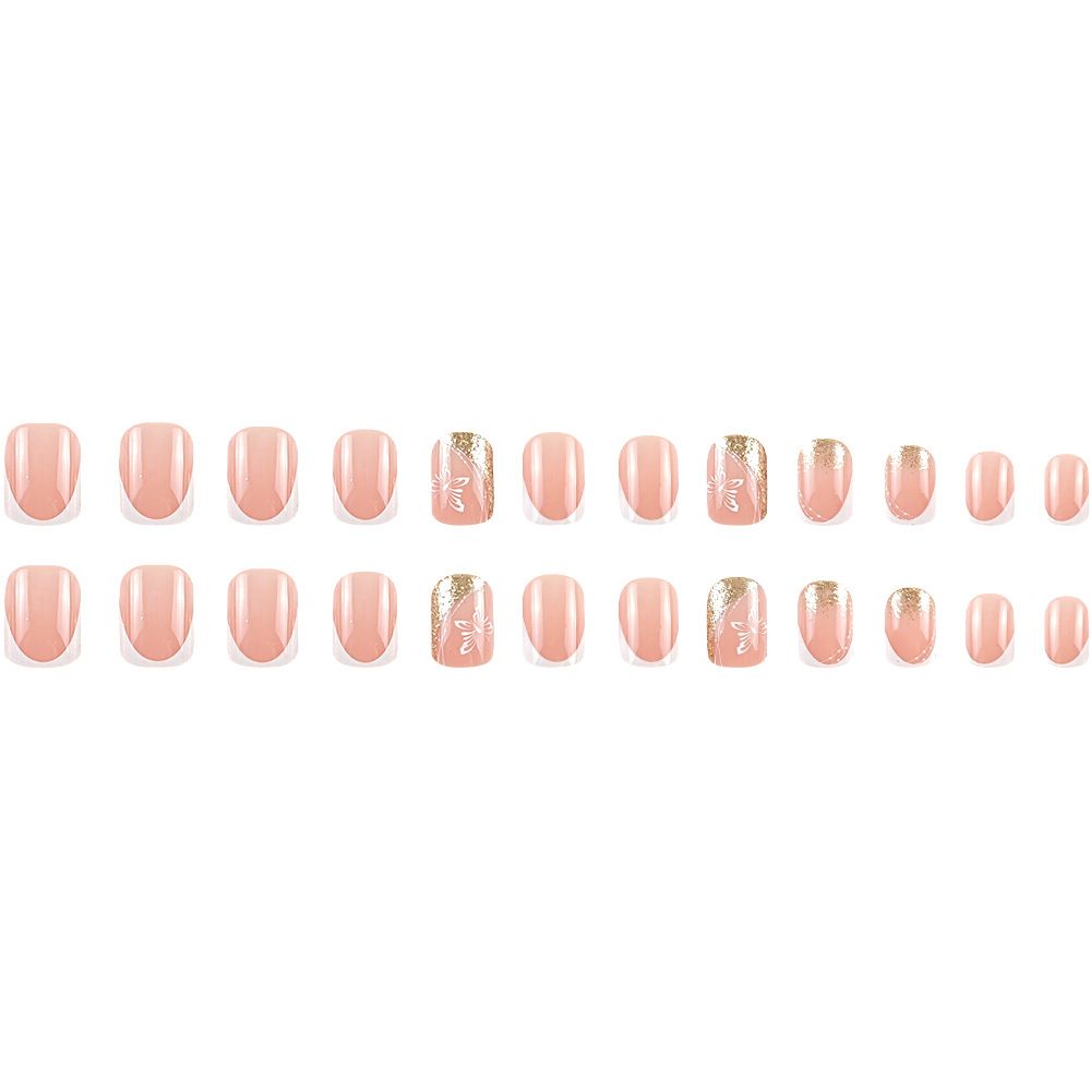 24pcs Square French Tip Wearable Fake Nails Reusable Stick On Nails Press on Full Cover False Nail Tips with Jelly Stickers Makeup Accessories Nail Art