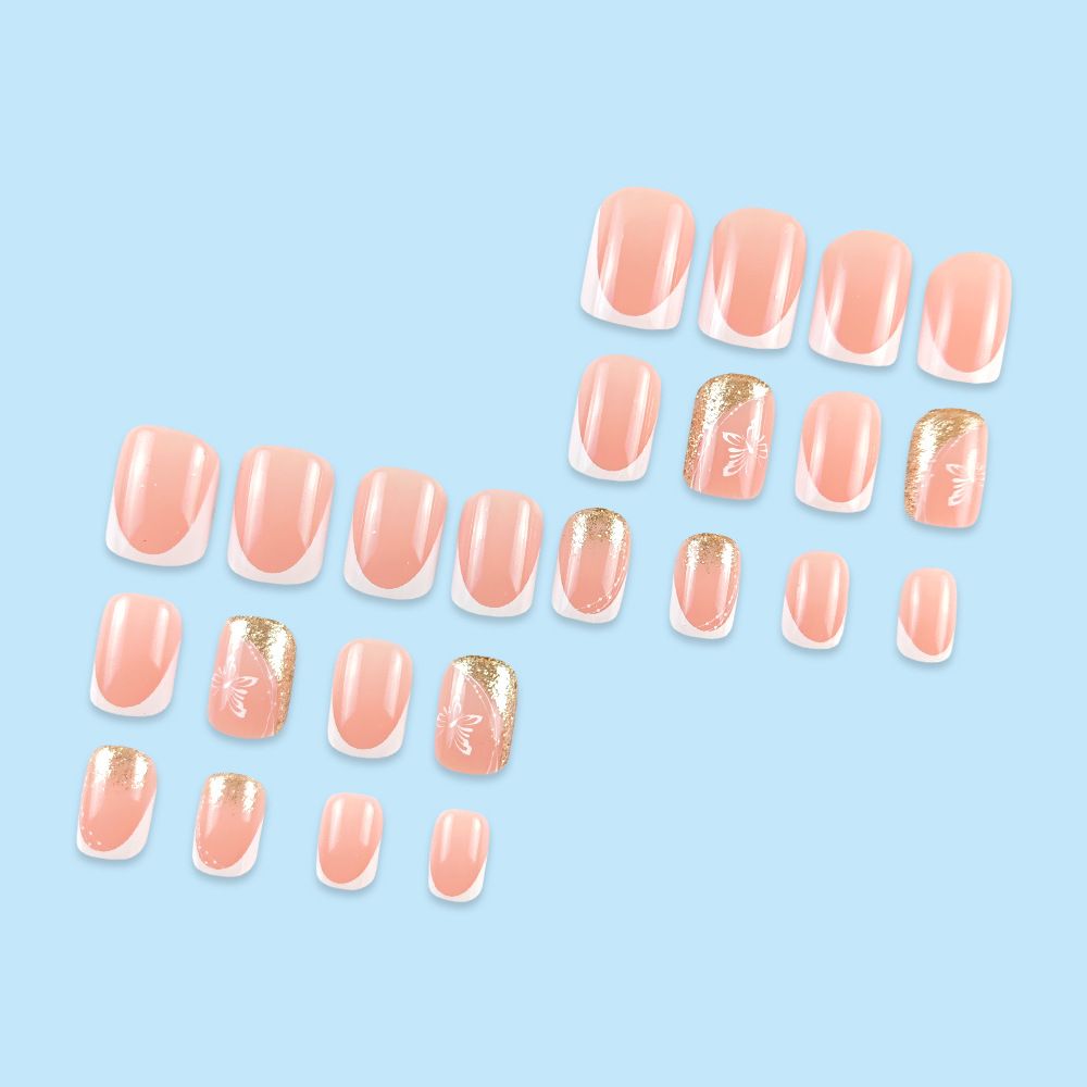 24pcs Square French Tip Wearable Fake Nails Reusable Stick On Nails Press on Full Cover False Nail Tips with Jelly Stickers Makeup Accessories Nail Art