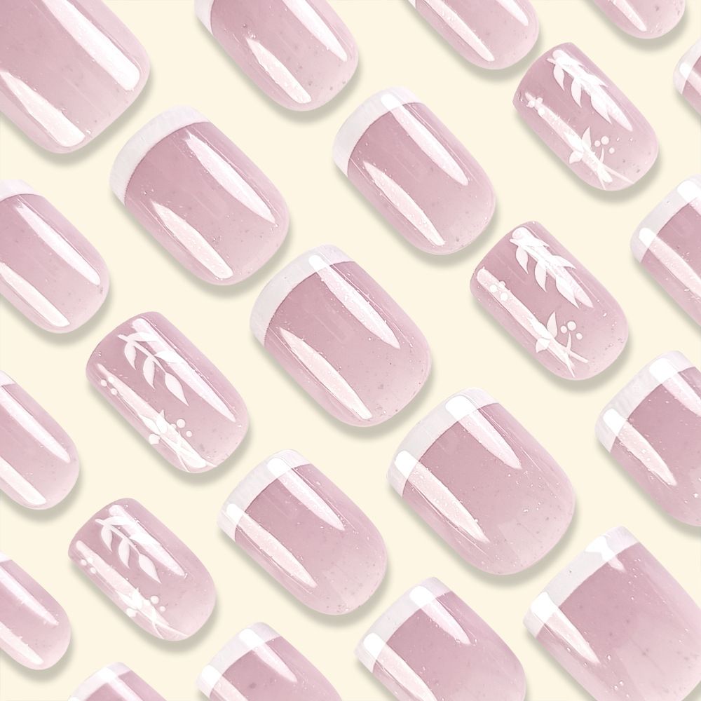 24pcs Square French Tip Wearable Fake Nails Reusable Stick On Nails Press on Full Cover False Nail Tips with Jelly Stickers Makeup Accessories Nail Art
