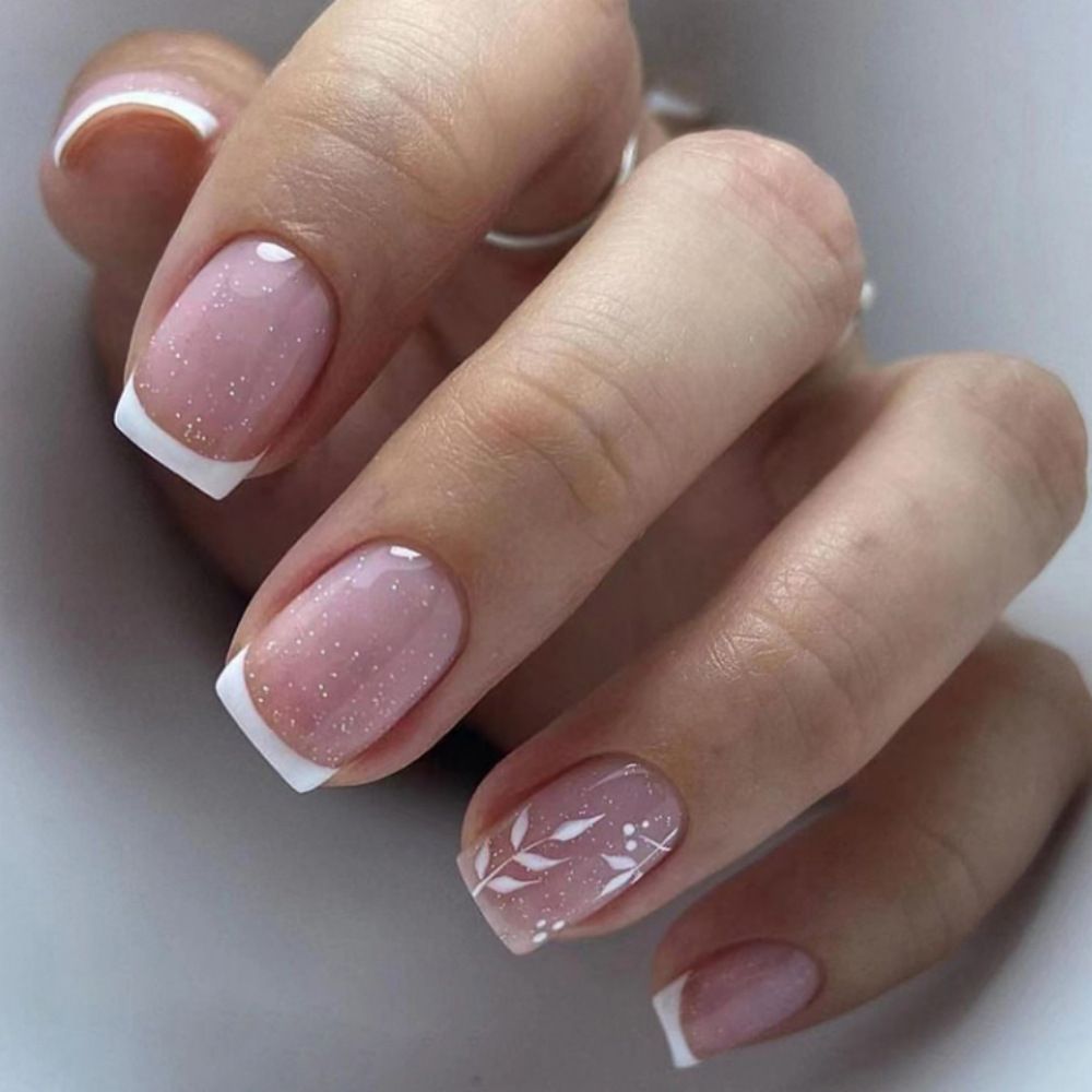 24pcs Square French Tip Wearable Fake Nails Reusable Stick On Nails Press on Full Cover False Nail Tips with Jelly Stickers Makeup Accessories Nail Art
