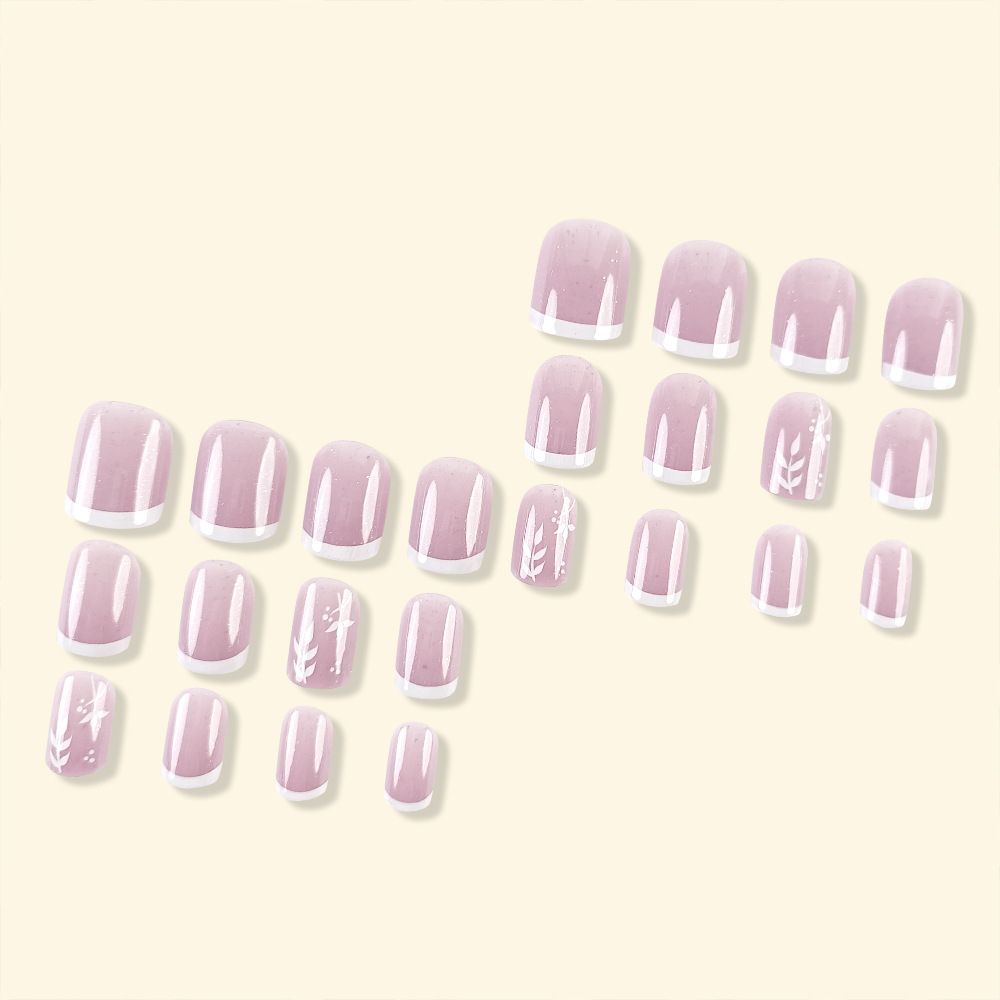 24pcs Square French Tip Wearable Fake Nails Reusable Stick On Nails Press on Full Cover False Nail Tips with Jelly Stickers Makeup Accessories Nail Art