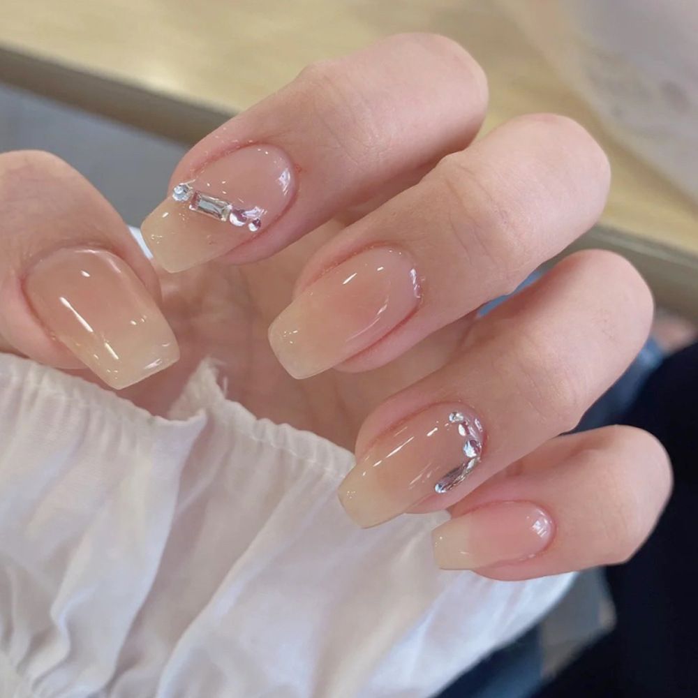 24pcs Ballerina Wearable Fake Nails Reusable Stick On Nails Press on Full Cover False Nail Tips with Jelly Stickers Makeup Accessories Shiny with Rhinestone view 5