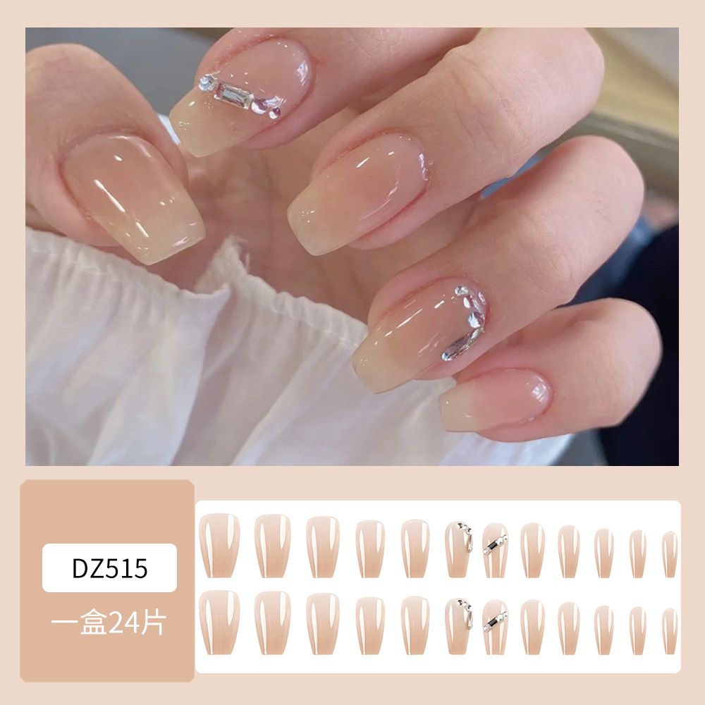 24pcs Ballerina Wearable Fake Nails Reusable Stick On Nails Press on Full Cover False Nail Tips with Jelly Stickers Makeup Accessories Shiny with Rhinestone