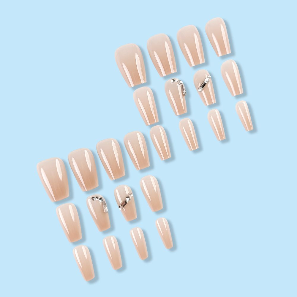 24pcs Ballerina Wearable Fake Nails Reusable Stick On Nails Press on Full Cover False Nail Tips with Jelly Stickers Makeup Accessories Shiny with Rhinestone view 3