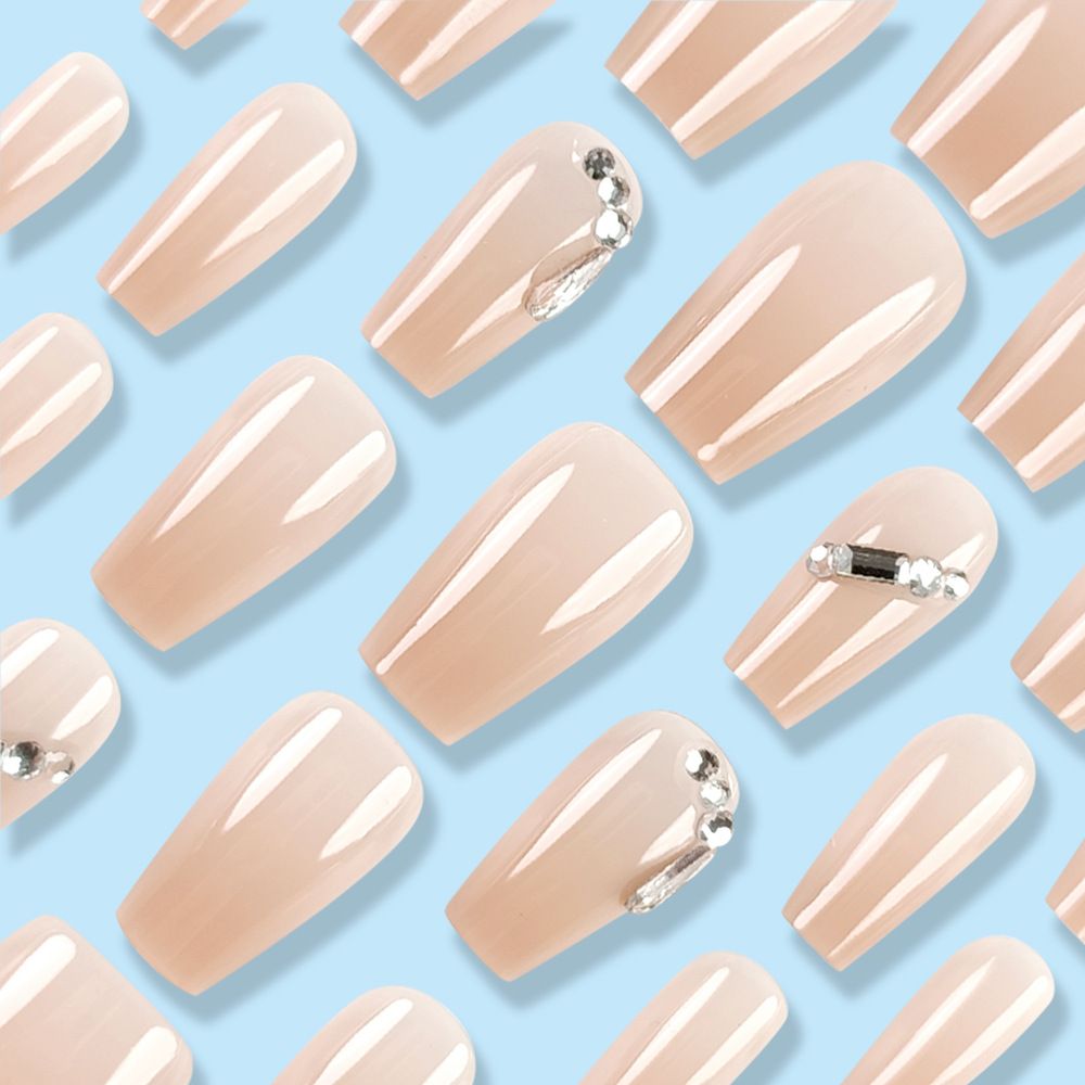 24pcs Ballerina Wearable Fake Nails Reusable Stick On Nails Press on Full Cover False Nail Tips with Jelly Stickers Makeup Accessories Shiny with Rhinestone view 2