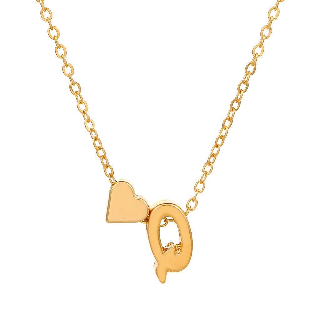 Fashionable love 26 English letters pendant necklace Creative versatile peach heart-shaped short clavicle chain