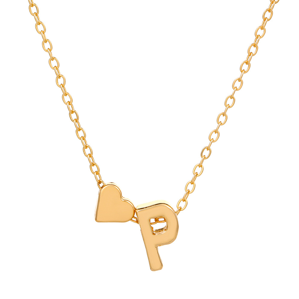 Fashionable love 26 English letters pendant necklace Creative versatile peach heart-shaped short clavicle chain