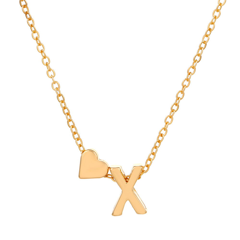 Fashionable love 26 English letters pendant necklace Creative versatile peach heart-shaped short clavicle chain