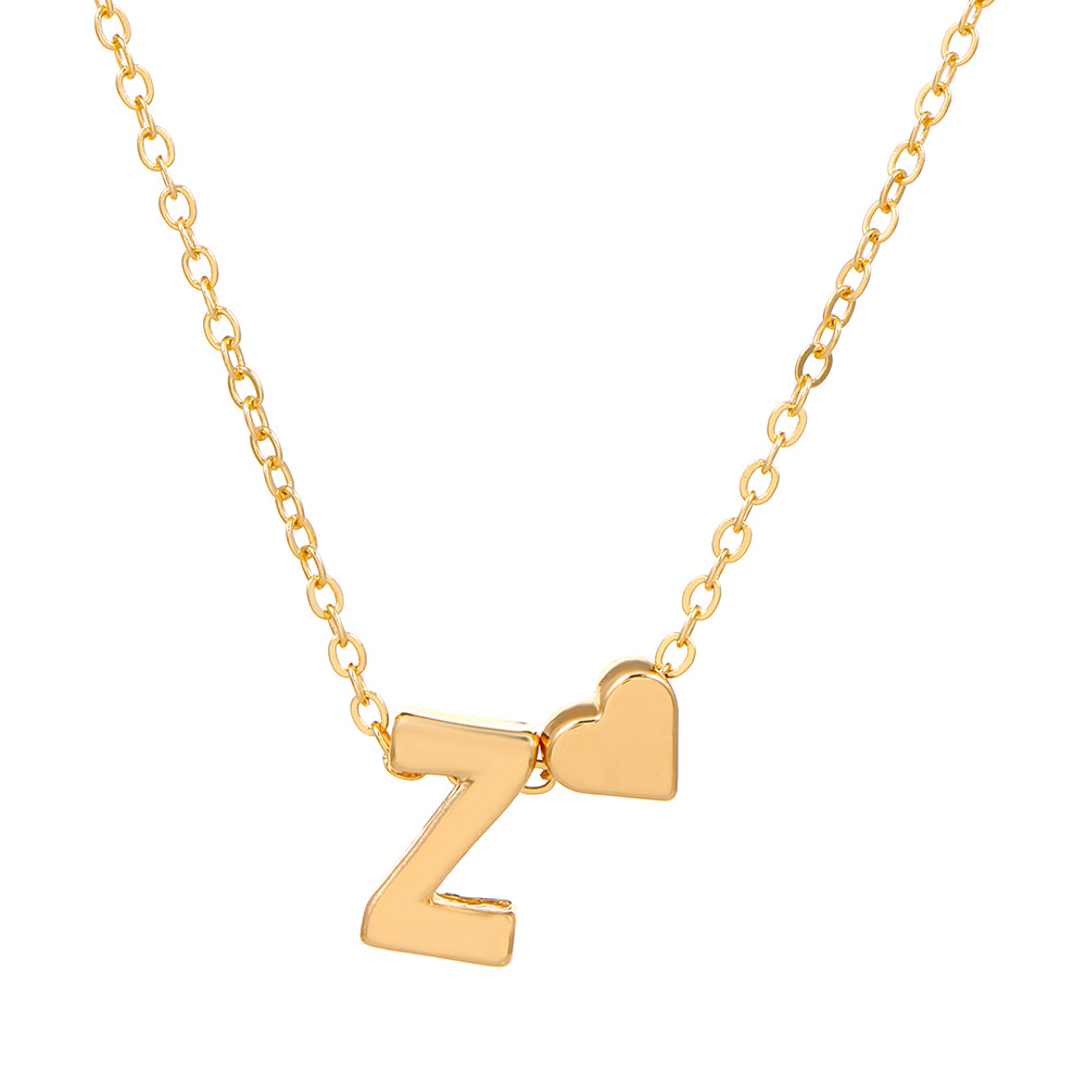 Fashionable love 26 English letters pendant necklace Creative versatile peach heart-shaped short clavicle chain