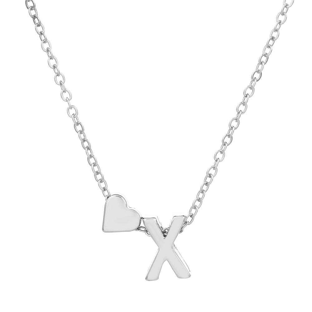Fashionable love 26 English letters pendant necklace Creative versatile peach heart-shaped short clavicle chain