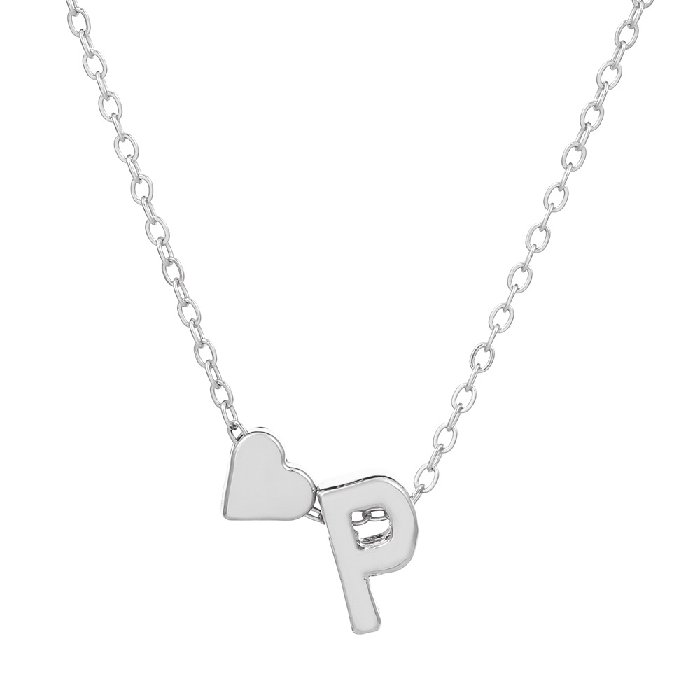 Fashionable love 26 English letters pendant necklace Creative versatile peach heart-shaped short clavicle chain