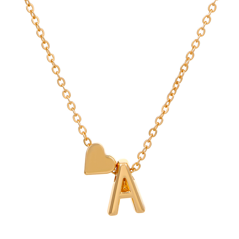 Fashionable love 26 English letters pendant necklace Creative versatile peach heart-shaped short clavicle chain