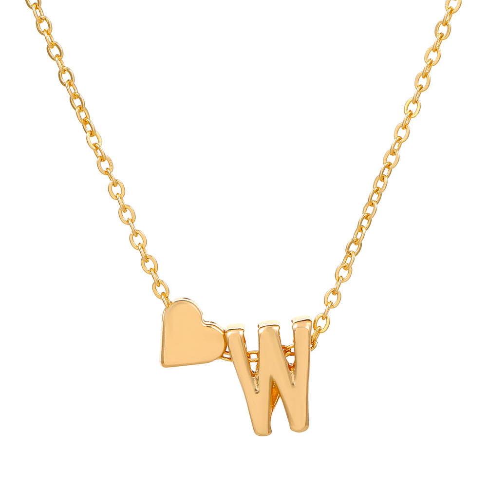 Fashionable love 26 English letters pendant necklace Creative versatile peach heart-shaped short clavicle chain
