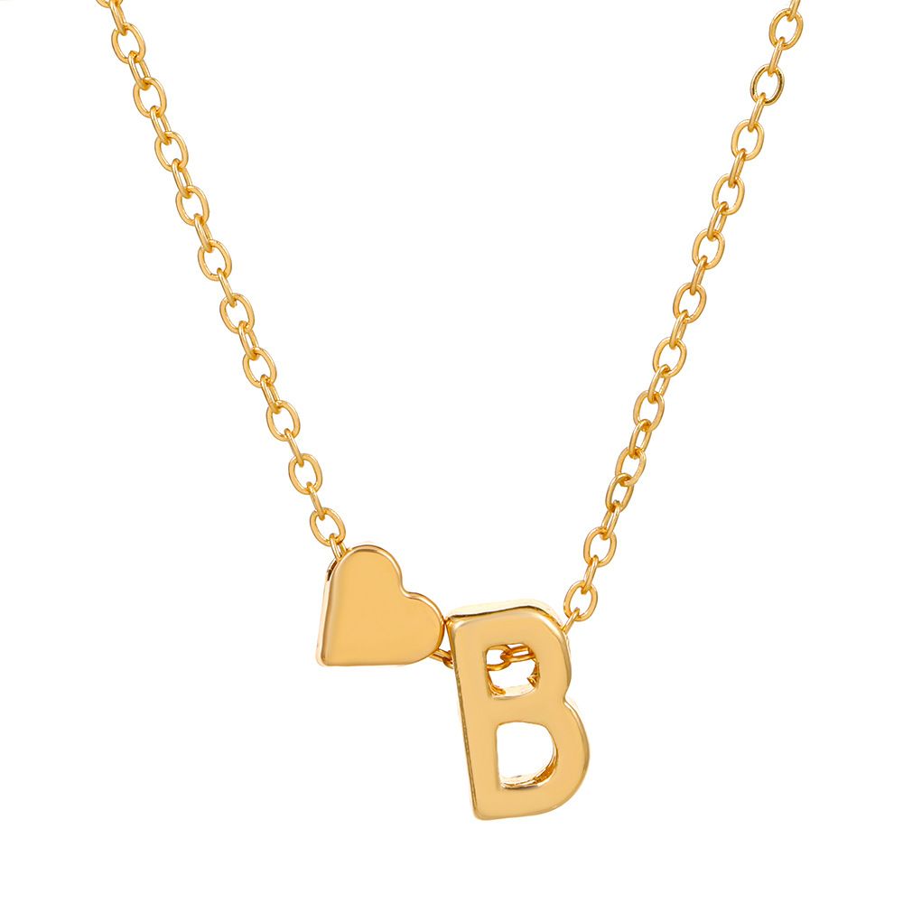 Fashionable love 26 English letters pendant necklace Creative versatile peach heart-shaped short clavicle chain