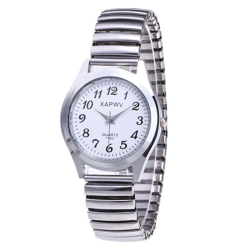 2pcs/set Couple Watches Large Dial Pointer Digital face men and  women's elastic band quartz couples Fashionable pair of watches
