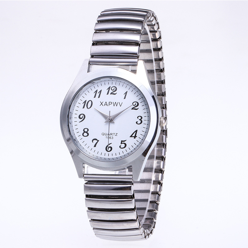 2pcs/set Couple Watches Large Dial Pointer Digital face men and  women's elastic band quartz couples Fashionable pair of watches