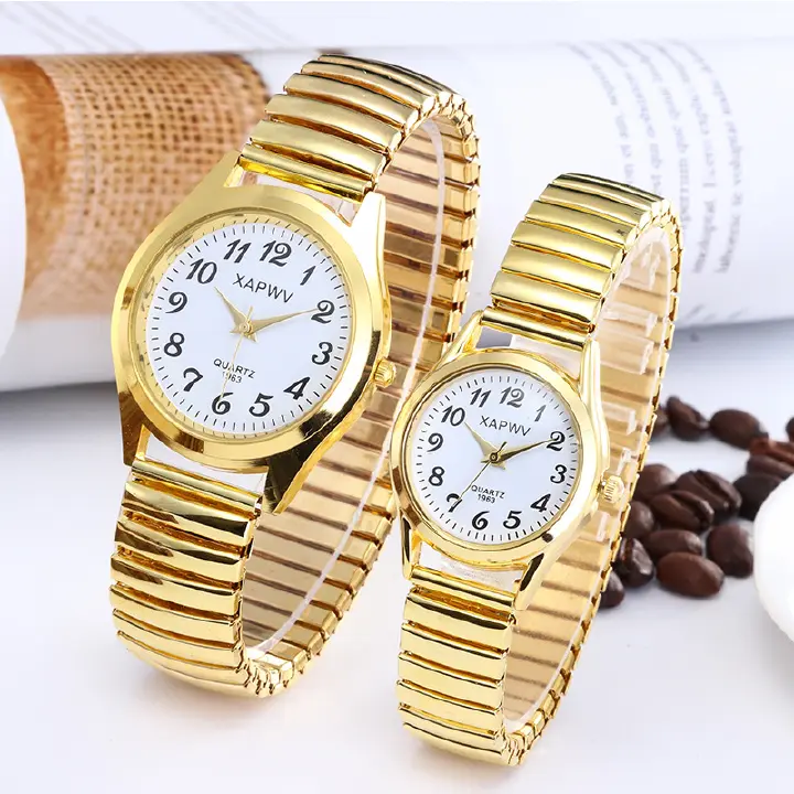 2pcs/set Couple Watches Large Dial Pointer Digital face men and  women's elastic band quartz couples Fashionable pair of watches