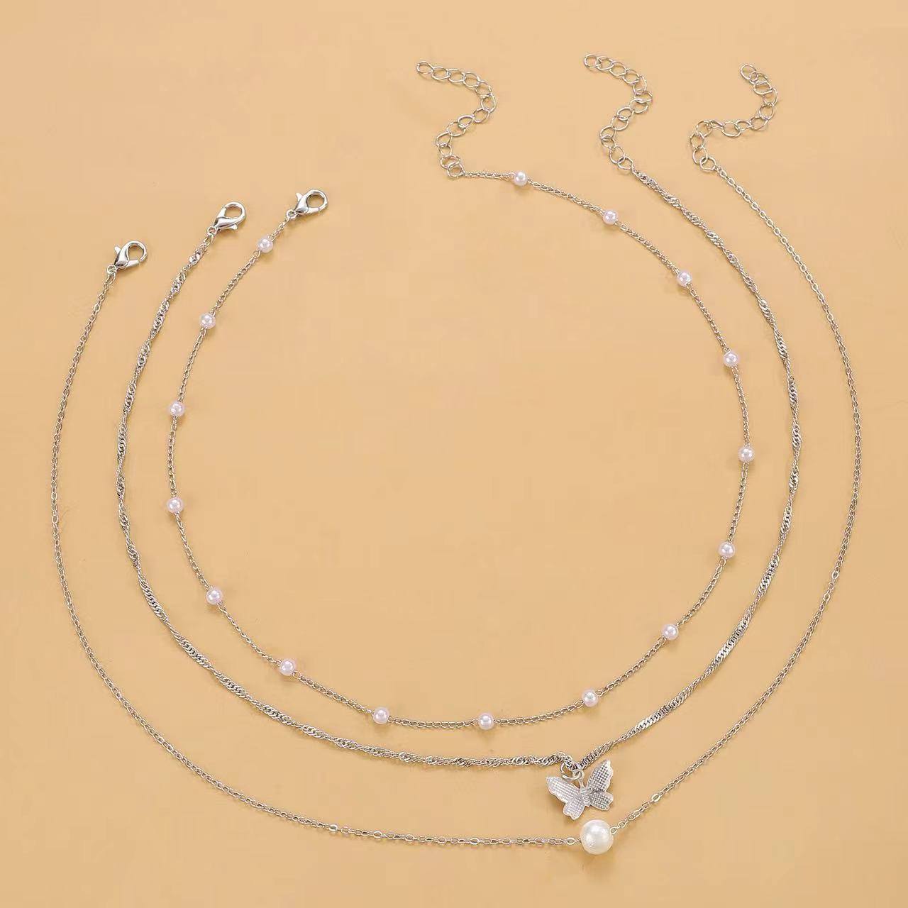 Simple Personality Pearl Butterfly Necklace Women'S Multi-Layered Clavicle Chain High-End Accessories